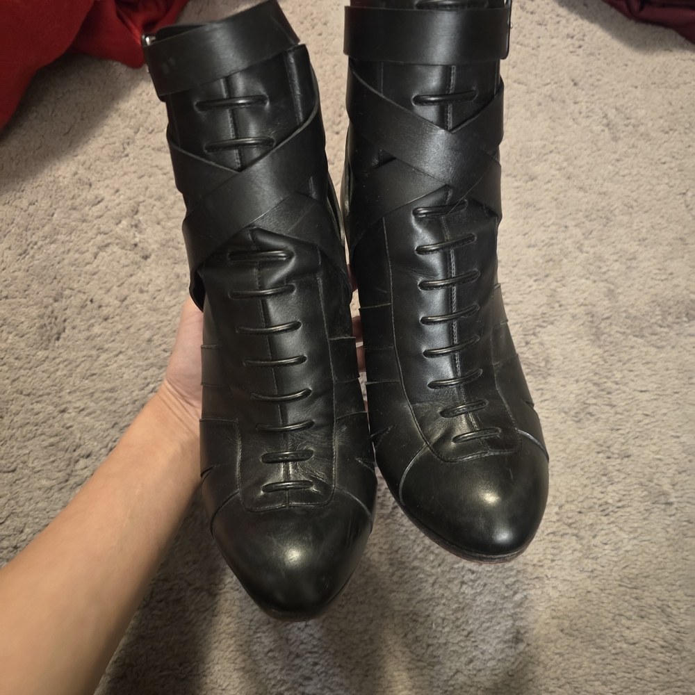 Black Leather Women's Heels - Picture 2 of 5